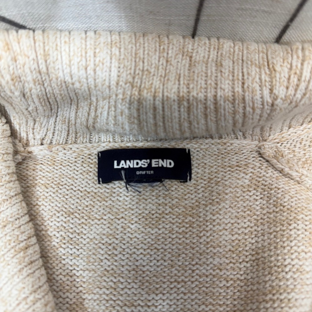 Lands End Cardigan Sweater XL Cream Snowflake Fair Isle Drifter Shawl Collar - Picture 5 of 6
